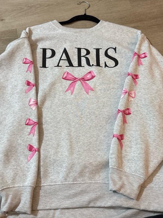 Refuge Athletics Jackets & Blazers - PARIS Graphic Gray Sweatshirt Jacket with Pink Bow Accents